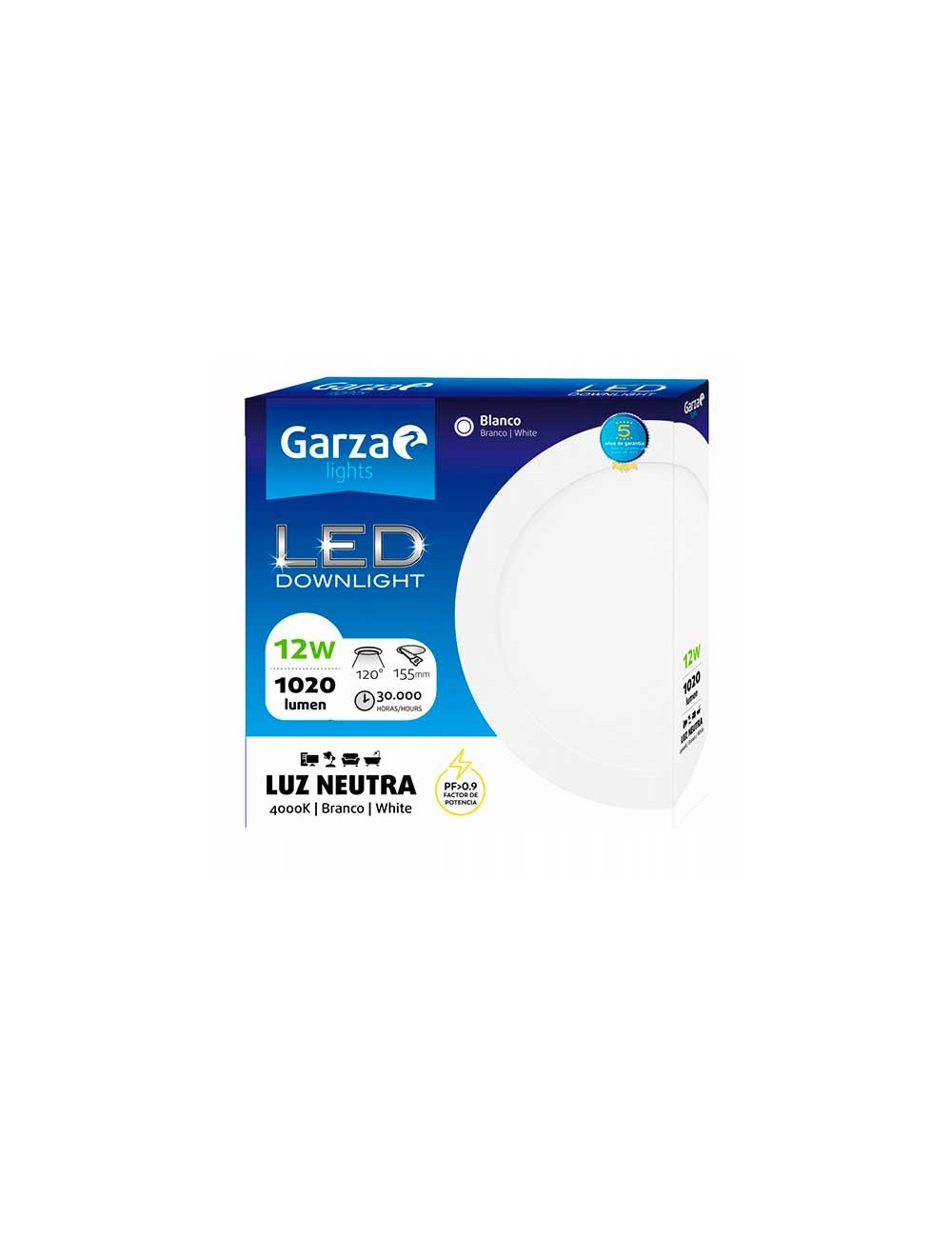 Foto de KIT DOWNLIGHT LED 12W 6500K 1200LM 171X21mm BLANCO GARZA 