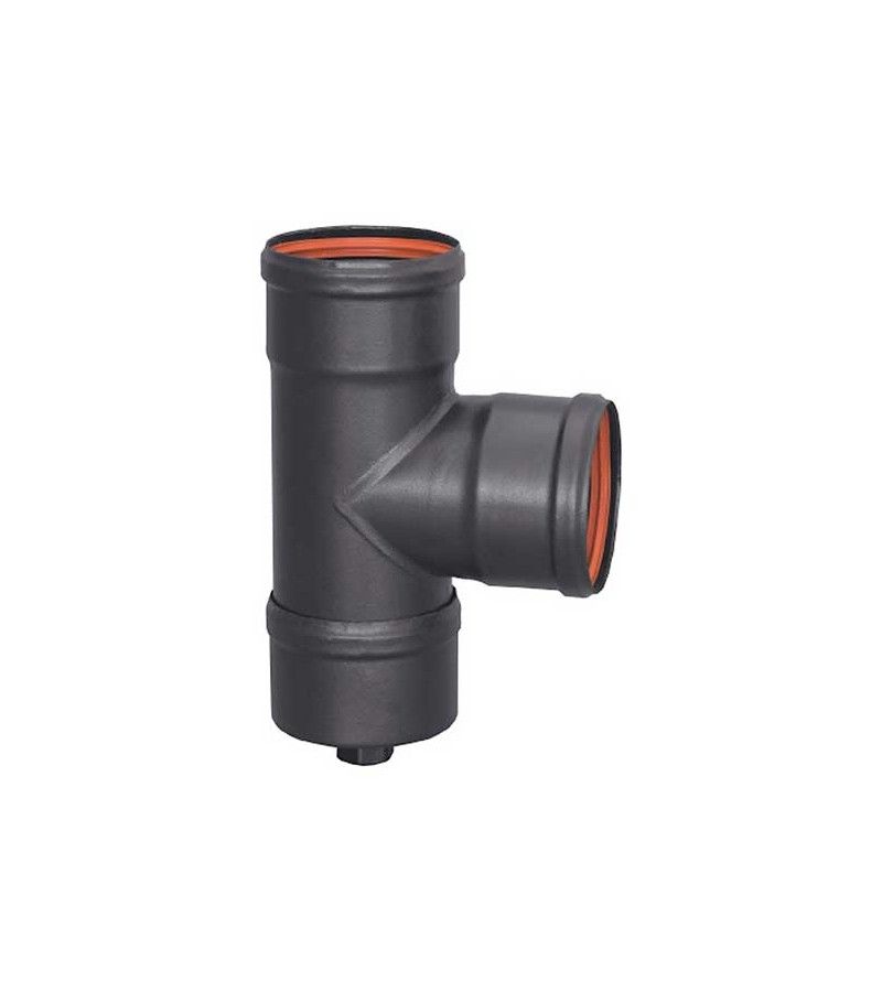 Foto de "T" 80-90º MHH C/TAPON NEGRO MATE PELLETS 