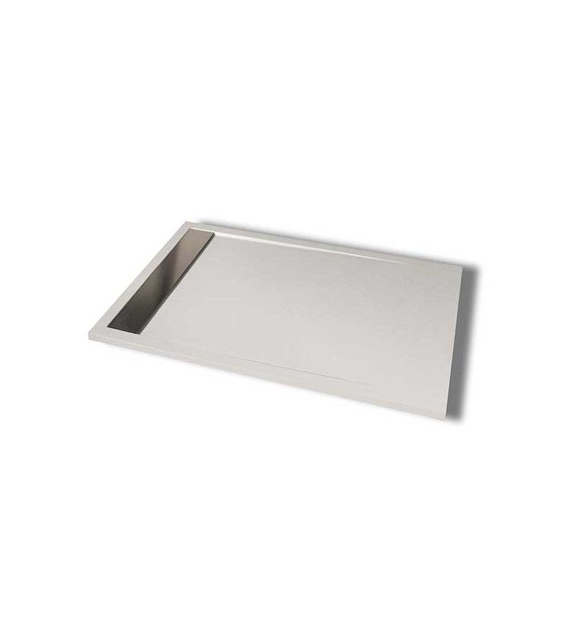 Foto de PLATO DUCHA 140X80 RESINA PIZARRA BLANCO DES/LINEAL INOX 