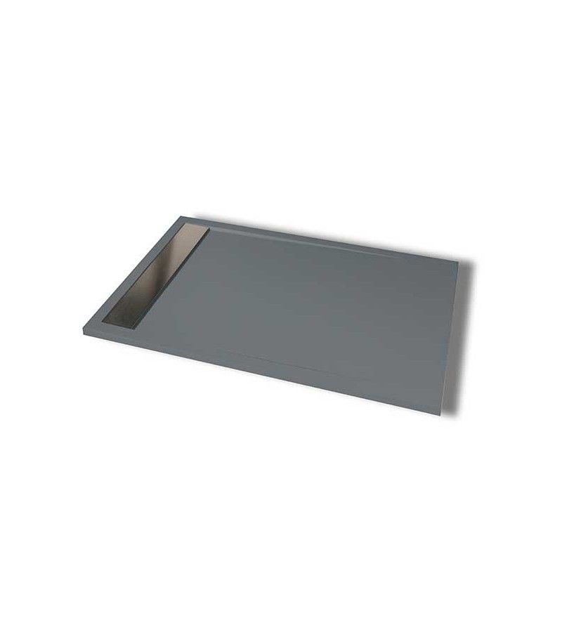 Foto de PLATO DUCHA 170X80 RESINA PIZARRA GRAFITO DES/LINEAL INOX 