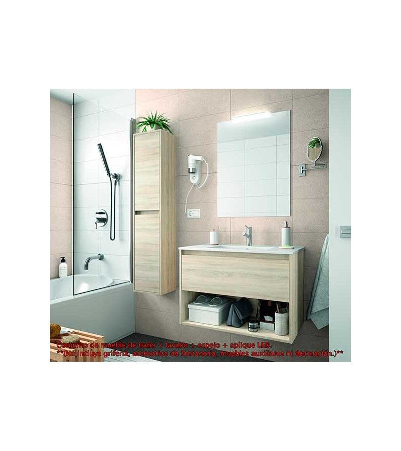 Foto de CONJ. MUEBLE BAÑO SUSP. NEJAR 80 1 CAJ/1 ESTANTE ROBLE C 