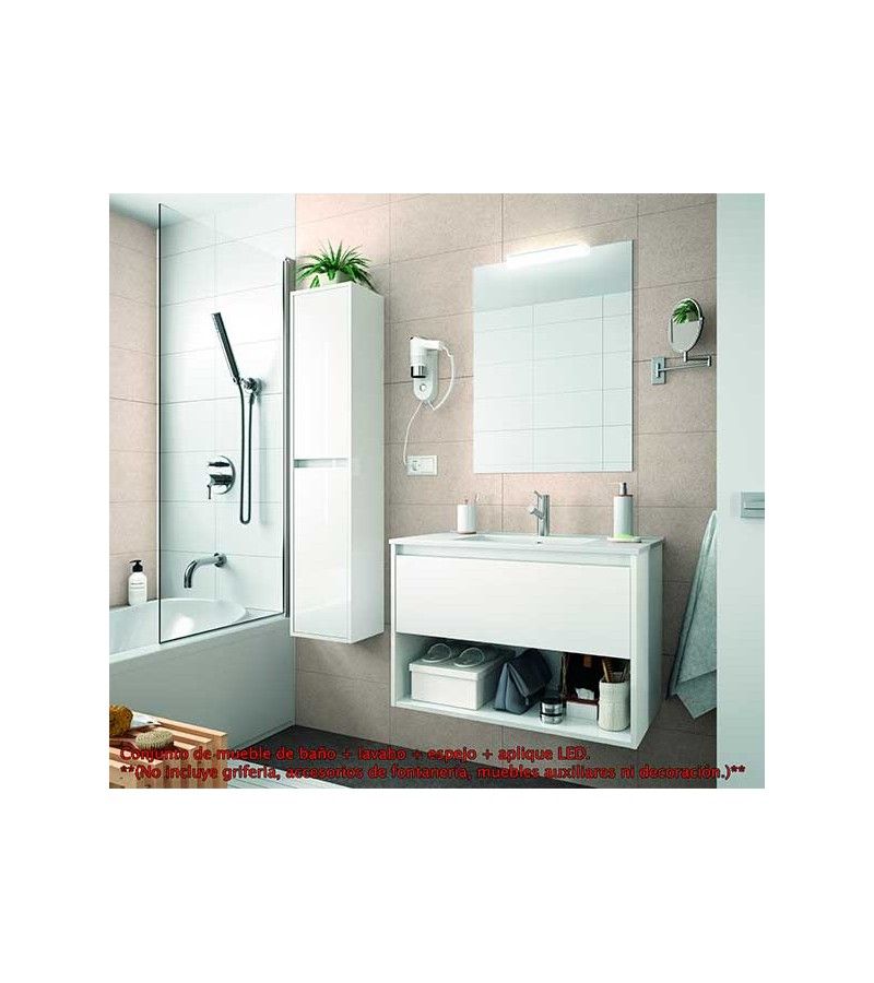 Foto de CONJ. MUEBLE BAÑO SUSP. NEJAR 100 1 CAJ/1 ESTANTE BLANCO 