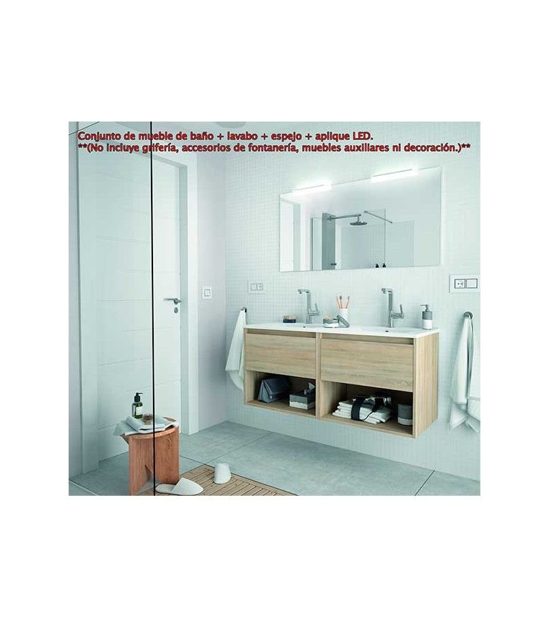 Foto de CONJ. MUEBLE BAÑO SUSP. NEJAR 120 2 CAJ/2 ESTANTE ROBLE 