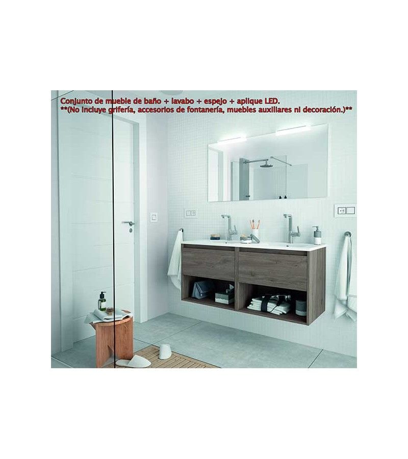 Foto de CONJ. MUEBLE BAÑO SUSP. NEJAR 120 2 CAJ/2 ESTANTE ROBLE 