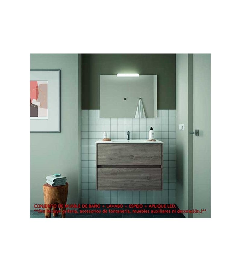 Foto de CONJ. MUEBLE BAÑO SUSP. NEJAR 80 2 CAJ. ROBLE ETERNITY 
