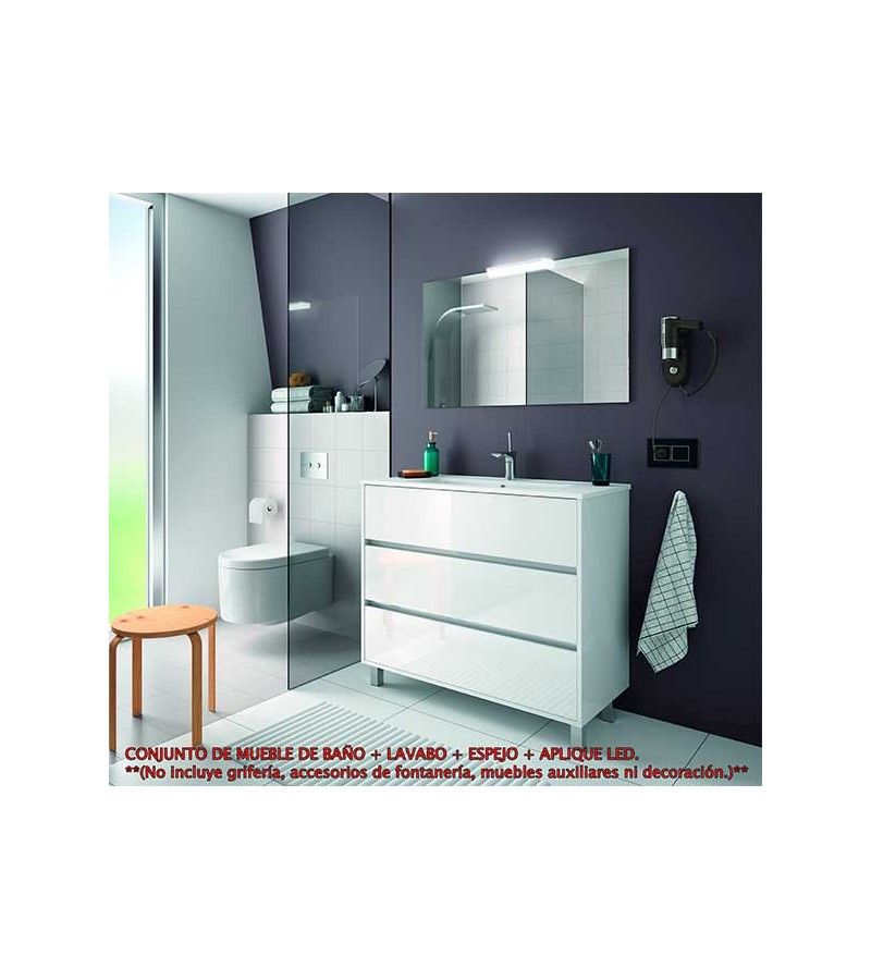 Foto de CONJ. MUEBLE BAÑO ARENAS 100 3/CAJ. BLANCO LACADO ALTO BRILLO 