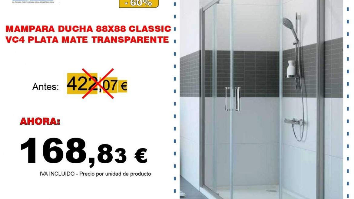 MAMPARA DUCHA 88X88 CLASSIC VC4 PLATA MATE TRANSPARENTE