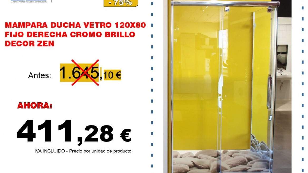 MAMP.DUCHA VETRO 120X80 FIJO DCHA. CRO. BRILLO DECOR ZEN