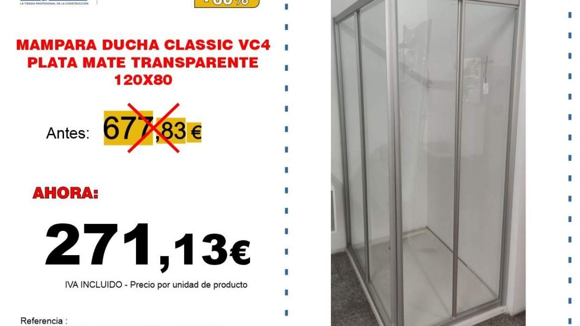 MAMPARA DUCHA 120X80 CLASSIC VC4 PLATA MATE TRANSPARENTE