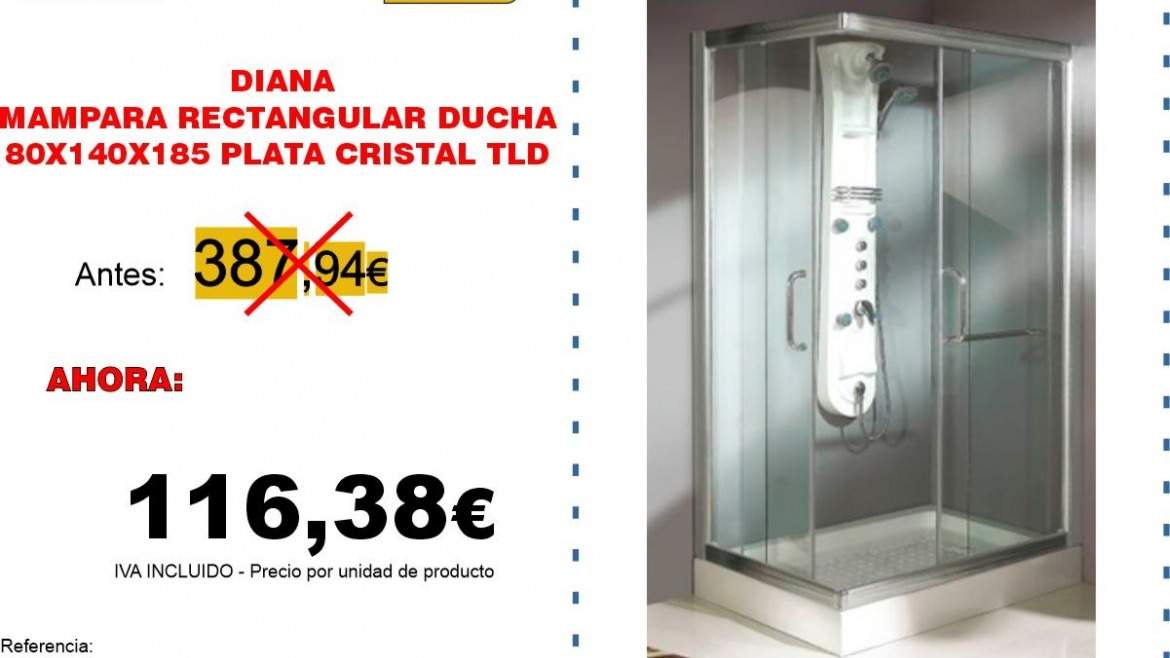 DIANA MAMPARA RECTANGULAR DUCHA 80X140X185 PLATA CRISTAL TLD