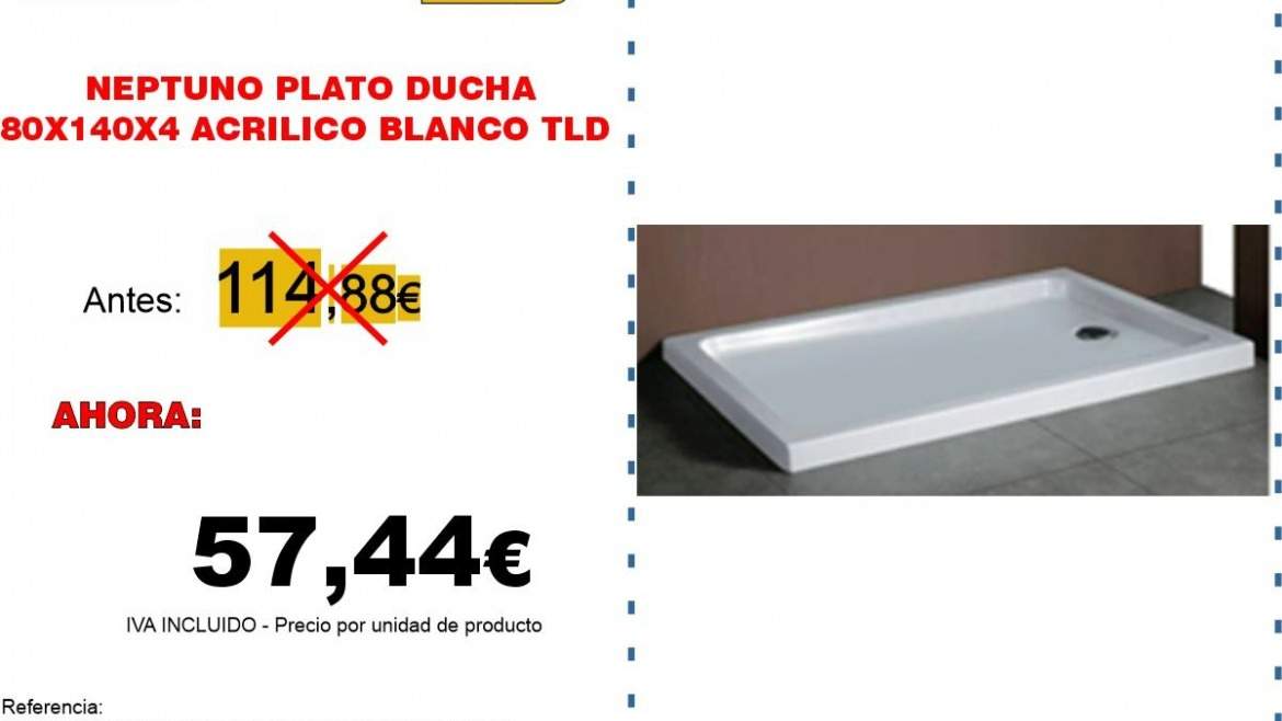 NEPTUNO PLATO DUCHA 80X140X4 ACRILICO BLANCO TLD