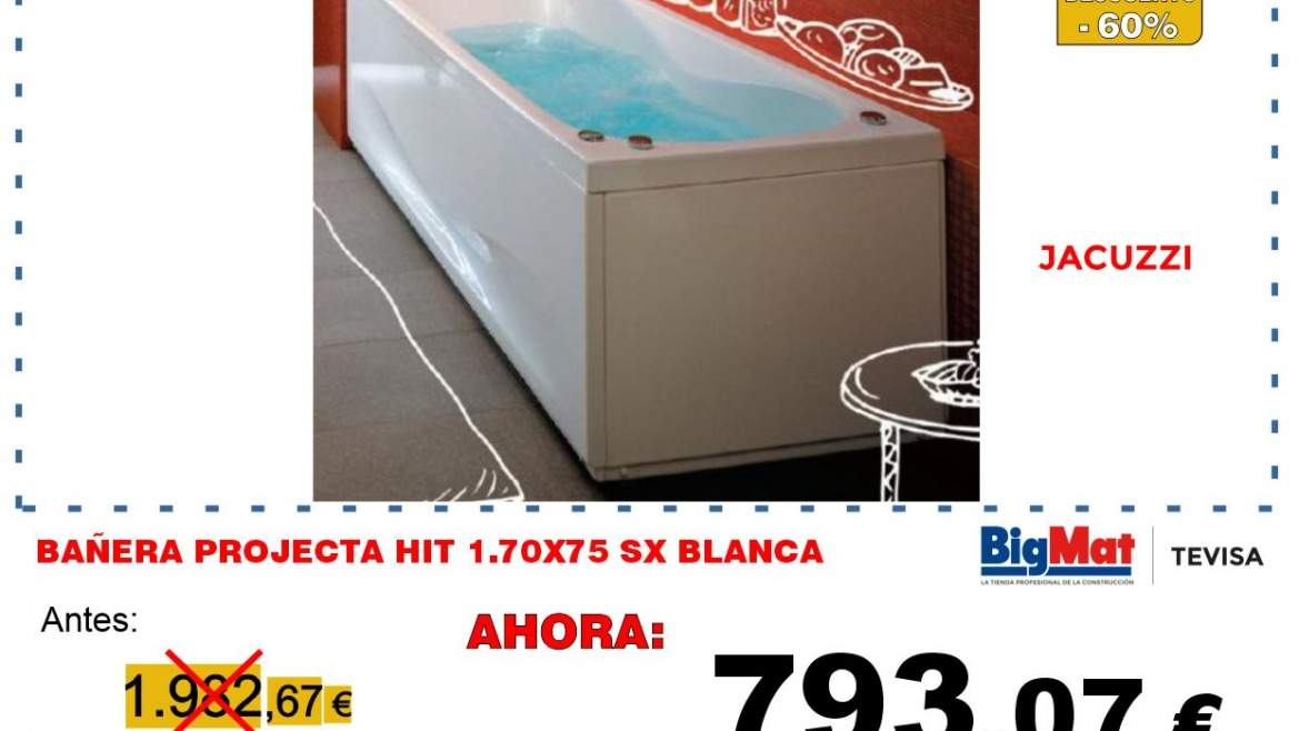 BAÑERA PROJECTA HIT 1.70X75 SX BLANCA