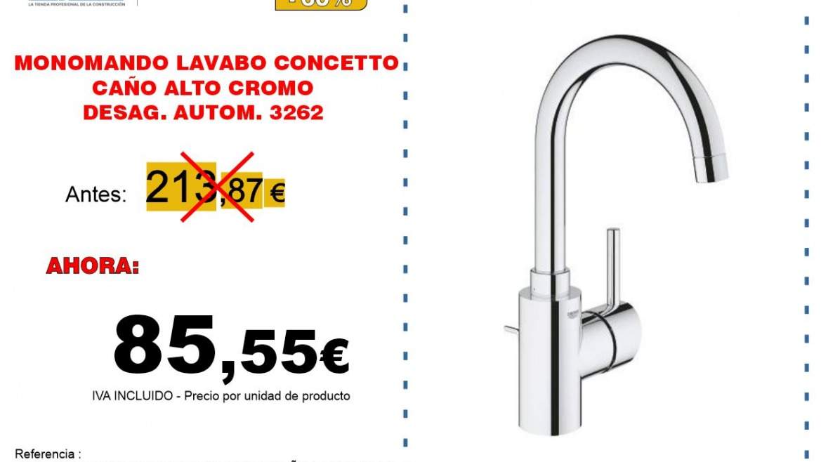 MONOMANDO LAVABO CONCETTO CAÑO ALTO CROMO DESAG. AUTOM.