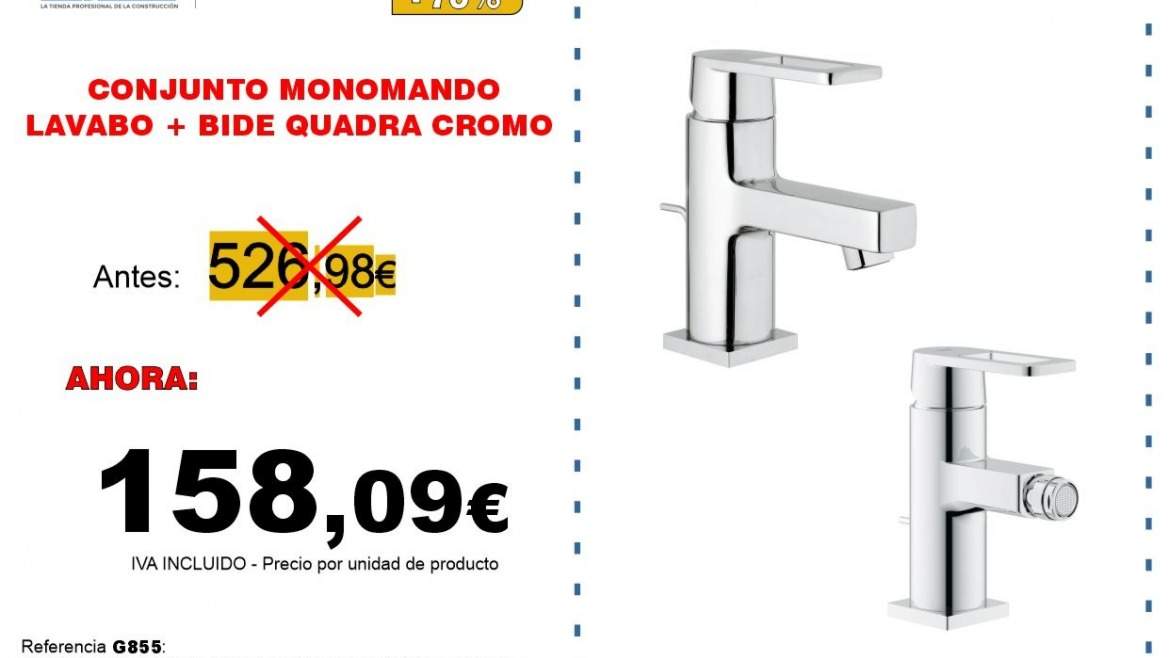 CONJUNTO MONOMANDO LAVABO + BIDE QUADRA CROMO 