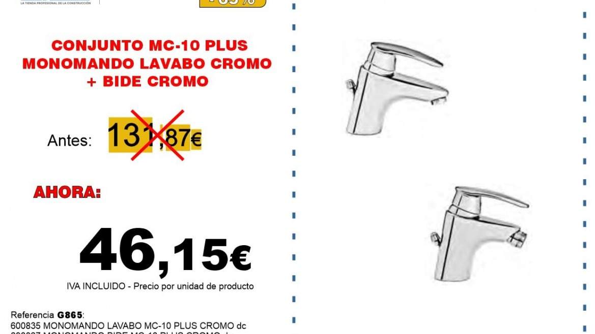 CONJUNTO MONOMANDO LAVABO + BIDE MC-10 PLUS CROMO