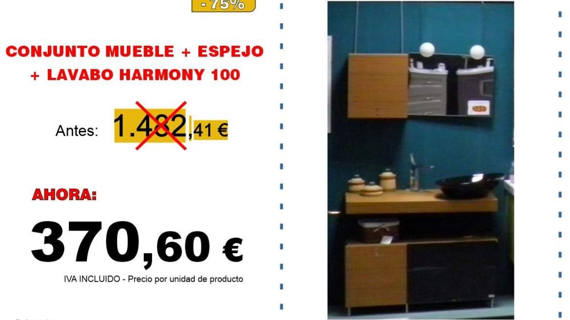 CONJUNTO MUEBLE+ESPEJO+LAVABO HARMONY 100