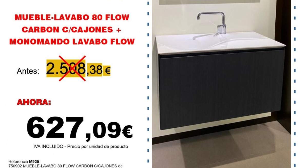 MUEBLE-LAVABO 80 FLOW CARBON +MONOMANDO LAVABO FLOW CROMO
