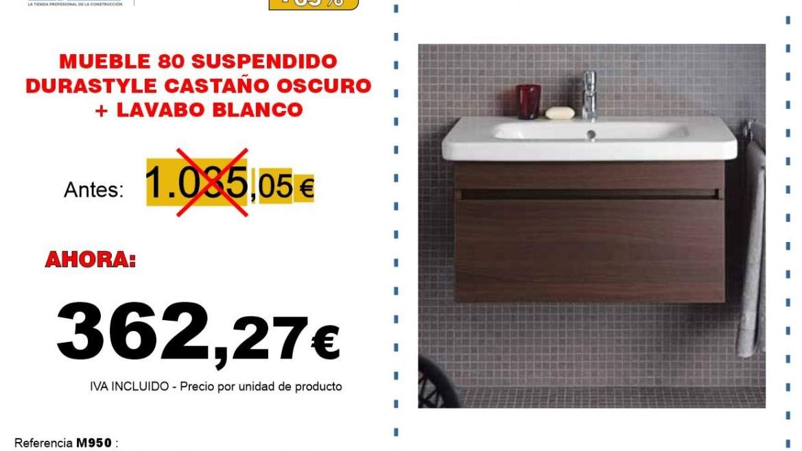 MUEBLE 80 SUSPENDIDO DURASTYLE CASTAÑO OSCURO + LAVABO