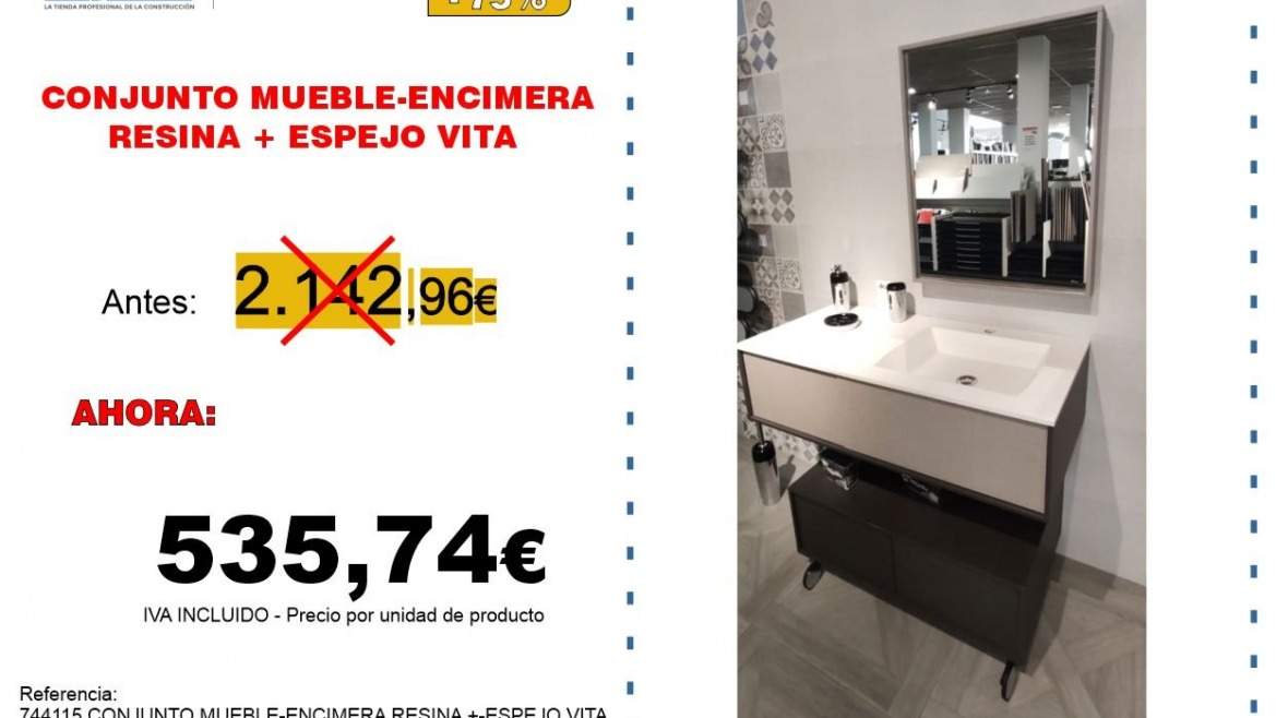 CONJUNTO MUEBLE-ENCIMERA RESINA +-ESPEJO VITA